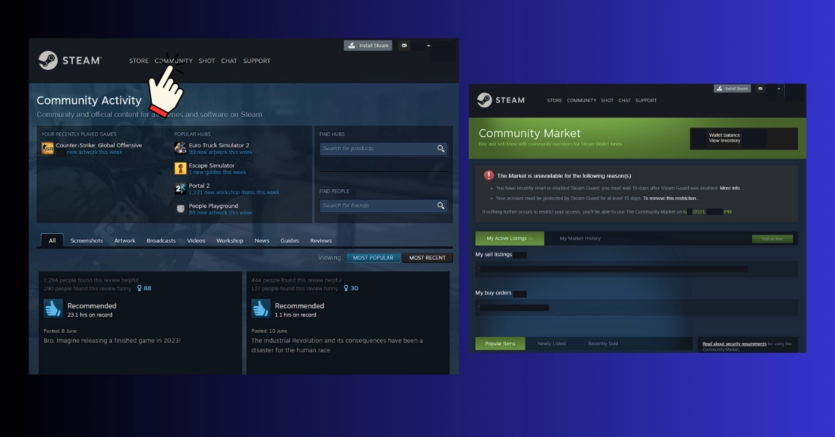 Controlling community market for removing steam trade ban